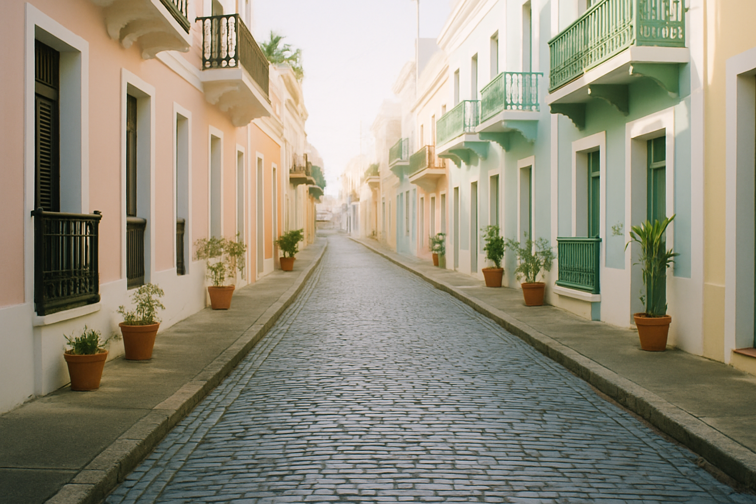 Old San Juan, Puerto Rico — blue cobbles and painted balconies