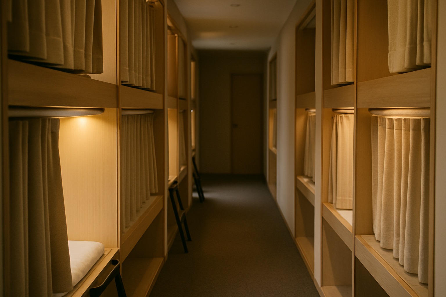 A capsule hotel corridor, for better or worse